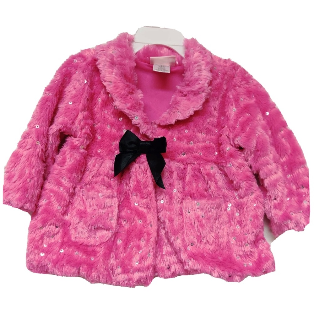 Little Lass Jacket Coat Infant Baby Size 18 Month Pink Fluffy Sequin Warm Winter